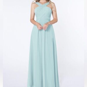 Azazie: Kaleigh Flowy Pleated Chiffon Dress (Sea Glass)